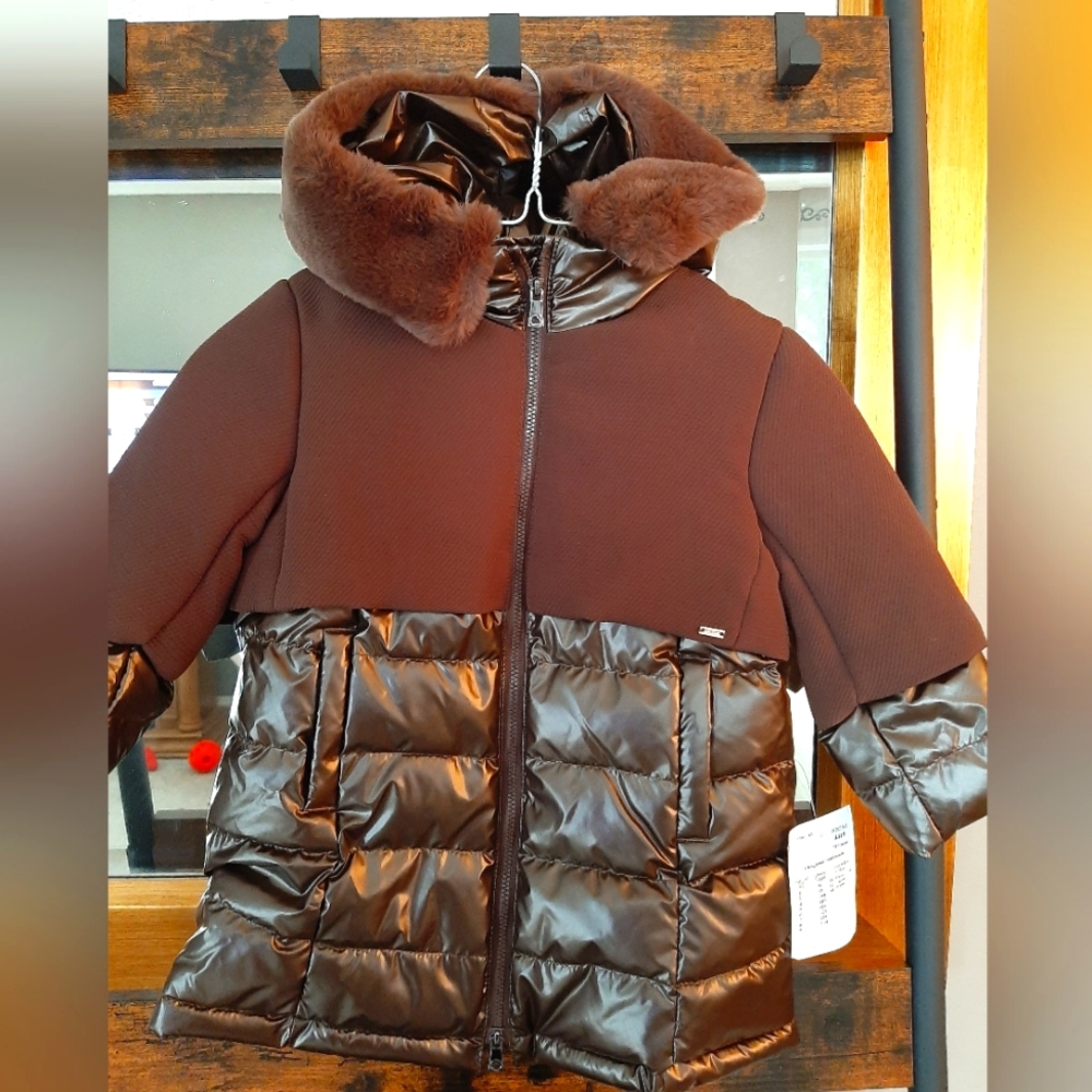 Mayoral girls coat: puffer long hooded  Size 2